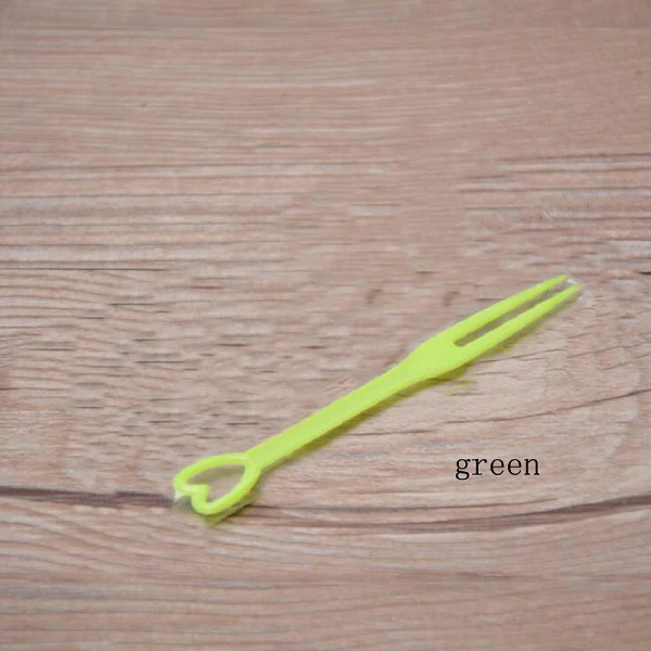 green 9 см палочка для кекса фруктовая вилка десерт на вечеринку салат палка Коктейльная для свадебного декора пластиковая прозрачная ВЧ - Цвет: green