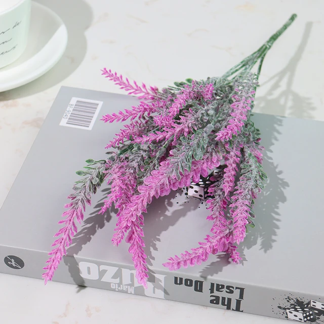 Artificial Flowers Flocked Plastic Lavender Bundle Fake Plants Wedding Bridle Bouquet Indoor Outdoor Home Kitchen Office Table JY09- purple37cm