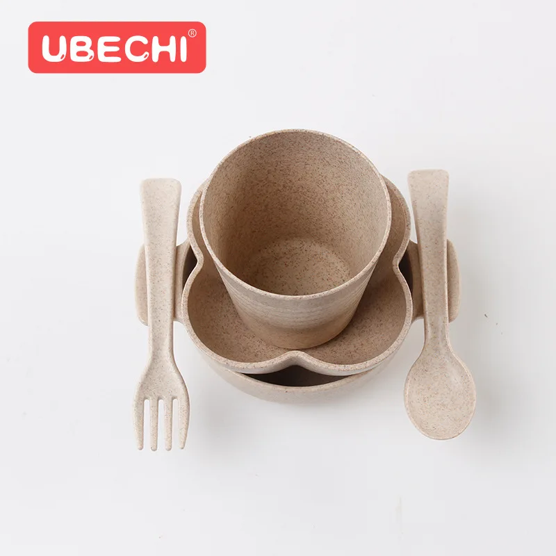 

CHILDREN'S Tableware Set Baby Rice Bowl Wheat Straw Drinking Cup Five-Piece Anti-slip Household Kids Baby Bowl