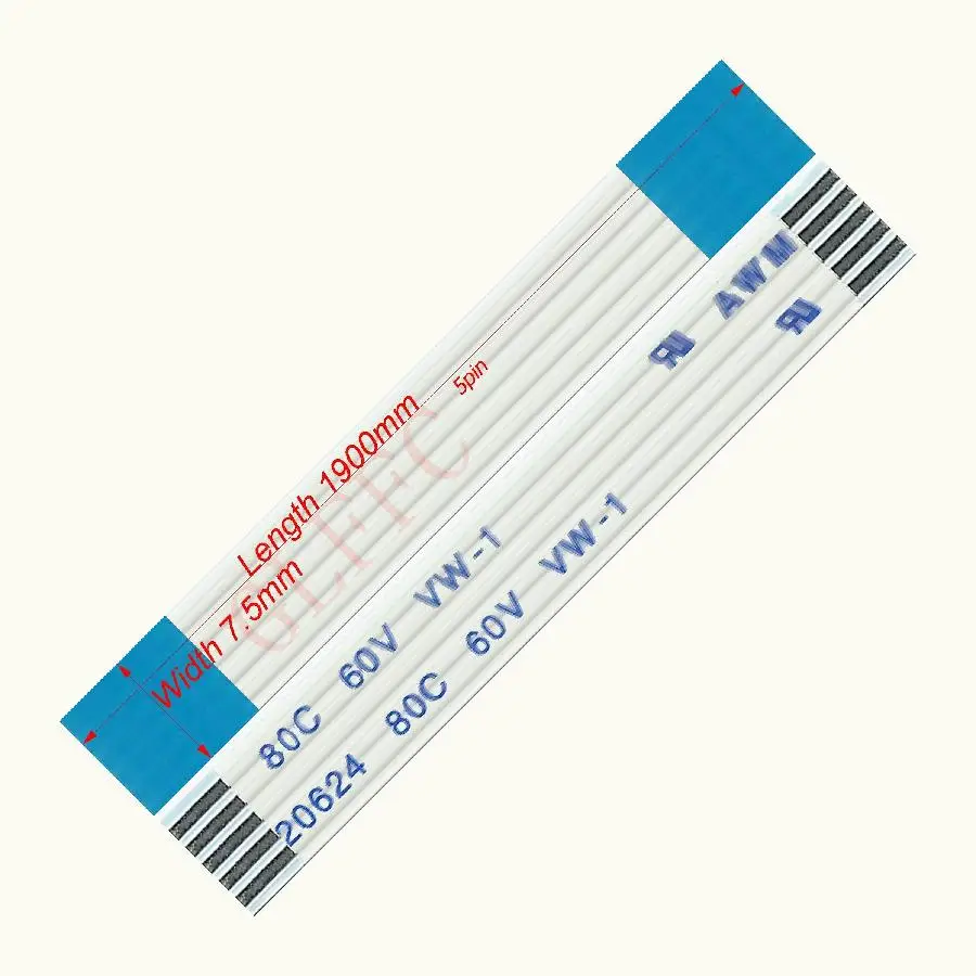 5pin 1,25 шаг 1900 мм-6000 мм a-тип Гибкий плоский кабель FFC awm 20624 ROHS для ttl lcd DVD Компьютера - Цвет: 1900