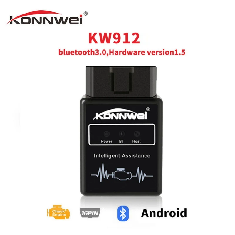 KW912 ELM327 Bluetooth Obd2 v1.5 Автомобильный сканер для диагностики инструмент считыватель кода сканирования OBD2 автоматический автомобильный рычаг управления, Obd2 инструменты - Цвет: Черный