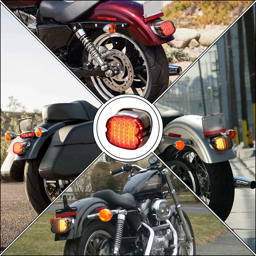 JMTBNO Fanale Posteriore LED Moto con Frecce Bordo Parafango Posteriore Luce Freno Luce Stop Luce Targa Lente Rossa Impermeabile 12V Compatibile con H-arley Sportster XL883N 1200N XL1200V XL1200X