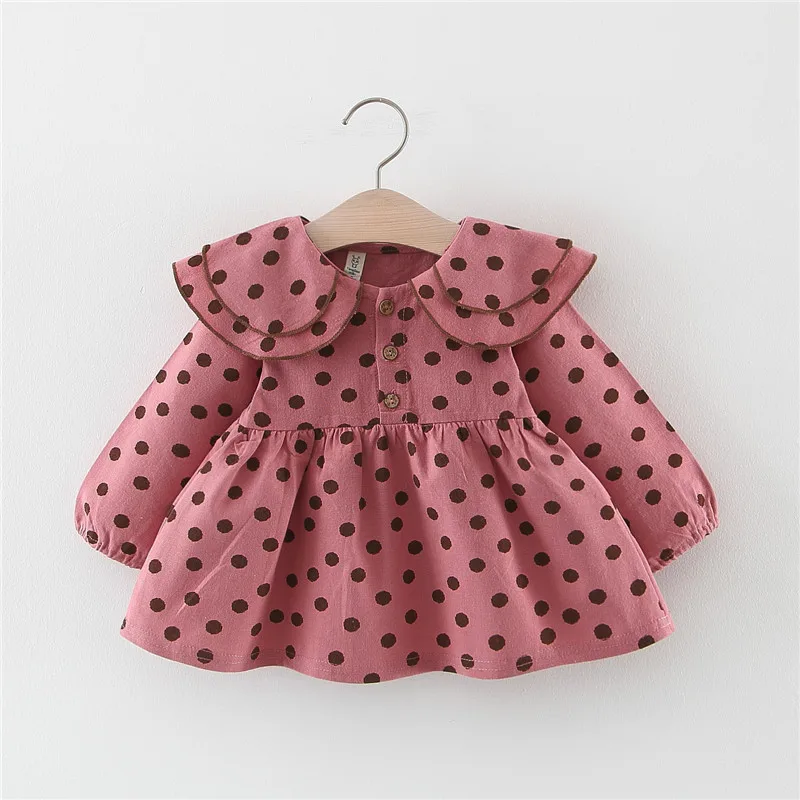 Осеннее платье с длинными рукавами для маленьких девочек платья для новорожденных принцесс, одежда для маленьких девочек Хлопковое платье с принтом в горошек, vestido infantil - Цвет: Red