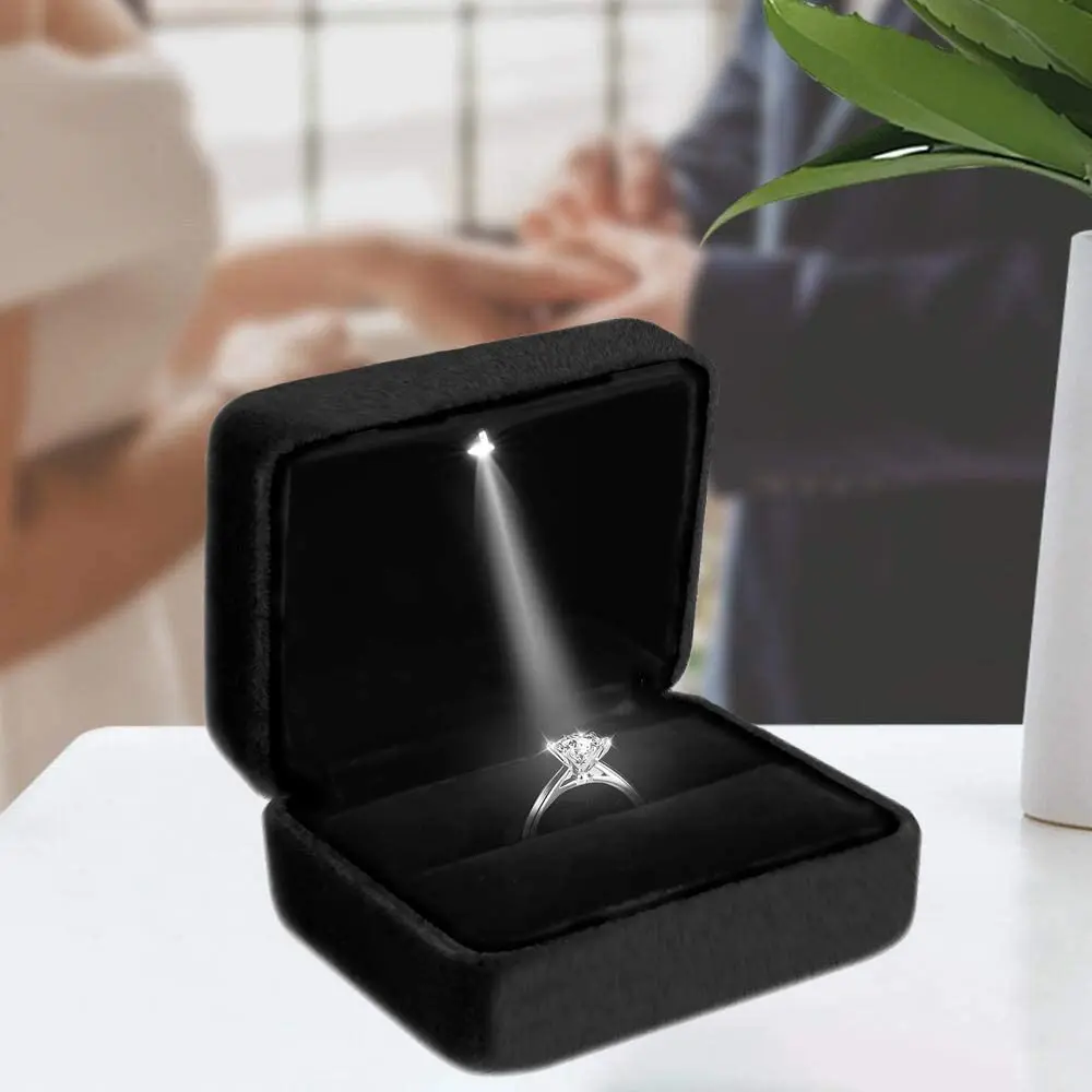 

Velvet Ring Box Led Light Jewelry Gift Box Engagement And Wedding Ring Box Holder Case Organizer For Proposal