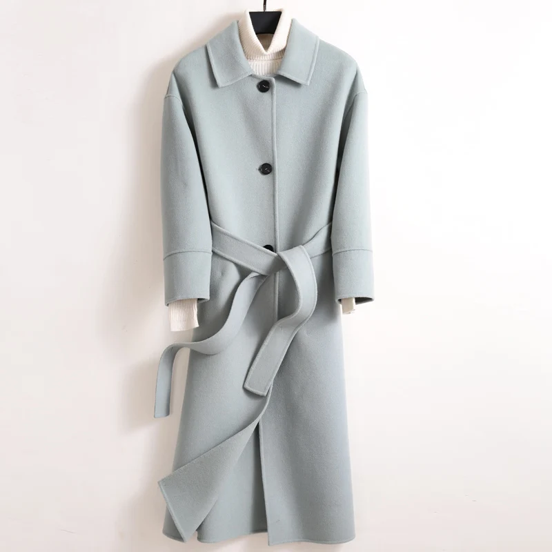 Gray Blue Tcyeek зимнее пальто женская одежда Мода 90% шерсть длинная куртка+ ремень женская элегантная Осенняя Куртка женская Casaco Hiver 10hSKv - Цвет: Gray Blue