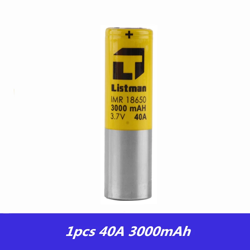 Only 1pcs Battery Listman IMR 18650 Аккумулятор для электронной сигареты 3,7 V 40A 3000mAh литий-ионный аккумулятор 18650 Vape батарея - Цвет: Only 1pcs Battery