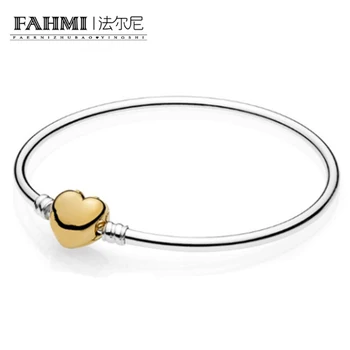 

FAHMI 100% 925 Silver New 1:1 Heart Bracelet Gold Buckle Heart Bracelet Suitable DIY Beads Factory Direct