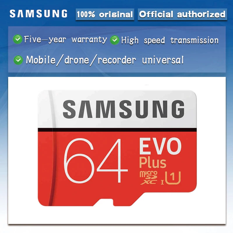 100% оригинальная карта памяти SAMSUNG Micro SD 64 Гб u3 EVO Plus класс 10 TF C10 80 МБ/с./с MICROSDXC UHS 1