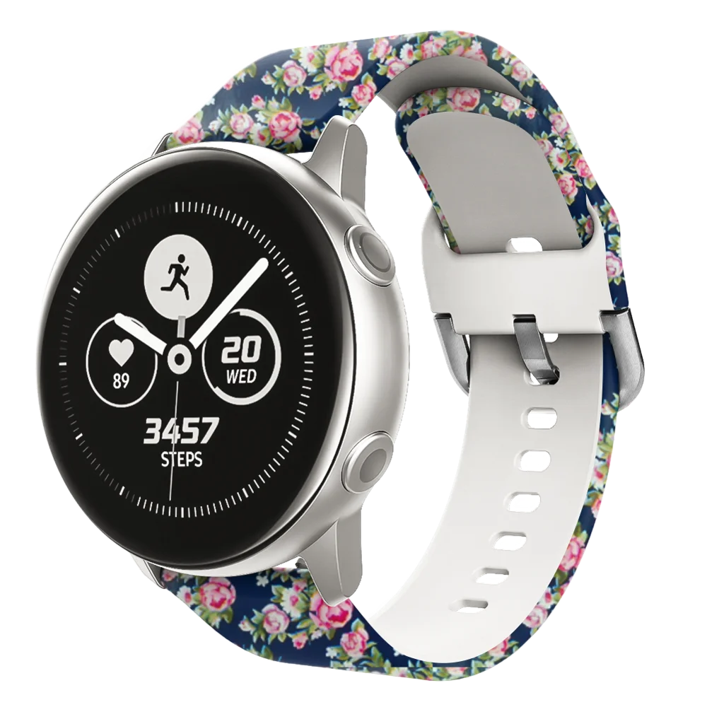 20 мм ремешок для часов с принтом для samsung Galaxy Watch Active 2 ТПУ резиновый сменный Браслет для Galaxy Watch Active - Цвет ремешка: Blue Rose