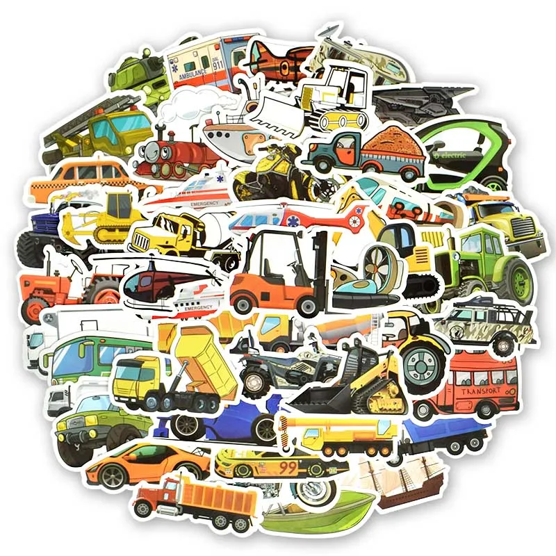 Мультфильм наклейки Автомобильная тема насекомых 50 шт не повторяется водонепроницаемый неклееный многократное наклеивание - Цвет: Automobile theme