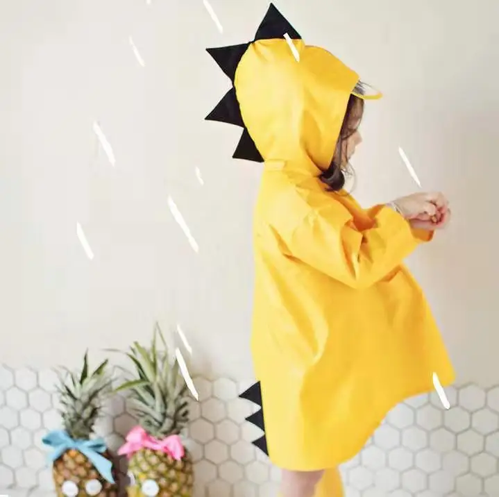 

Dinosaur Image Hooded Solid Color Children Raincoat Single Breasted Long Sleeve
