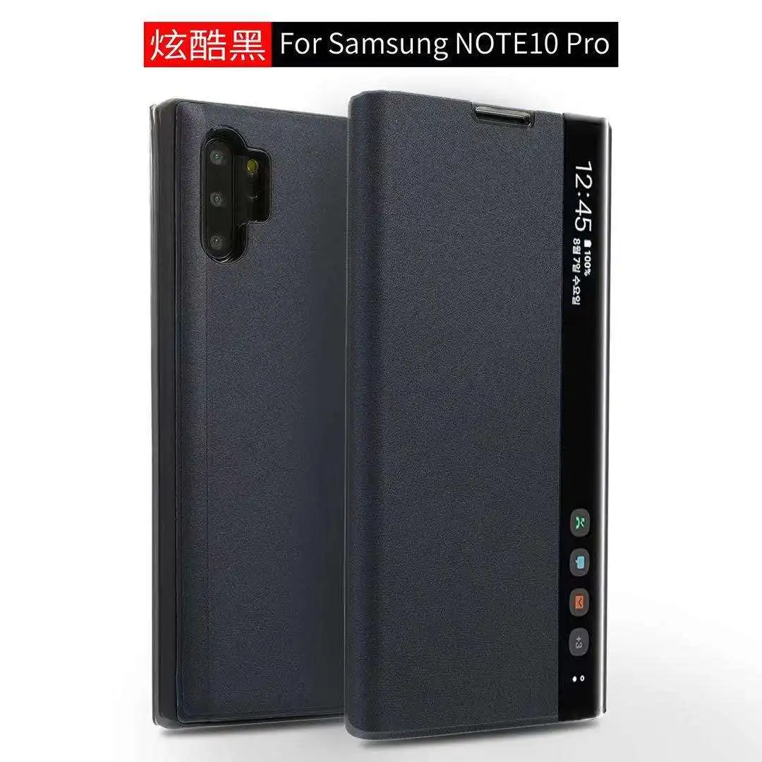 Черный Зеркальный флип-чехол для телефона для samsung galaxy S8 S9 S10 плюс S7 край Note10 плюс 9 8 A9 A10 A30 A40 A50 A60 A70 A80 A90 Smart cover - Цвет: Черный