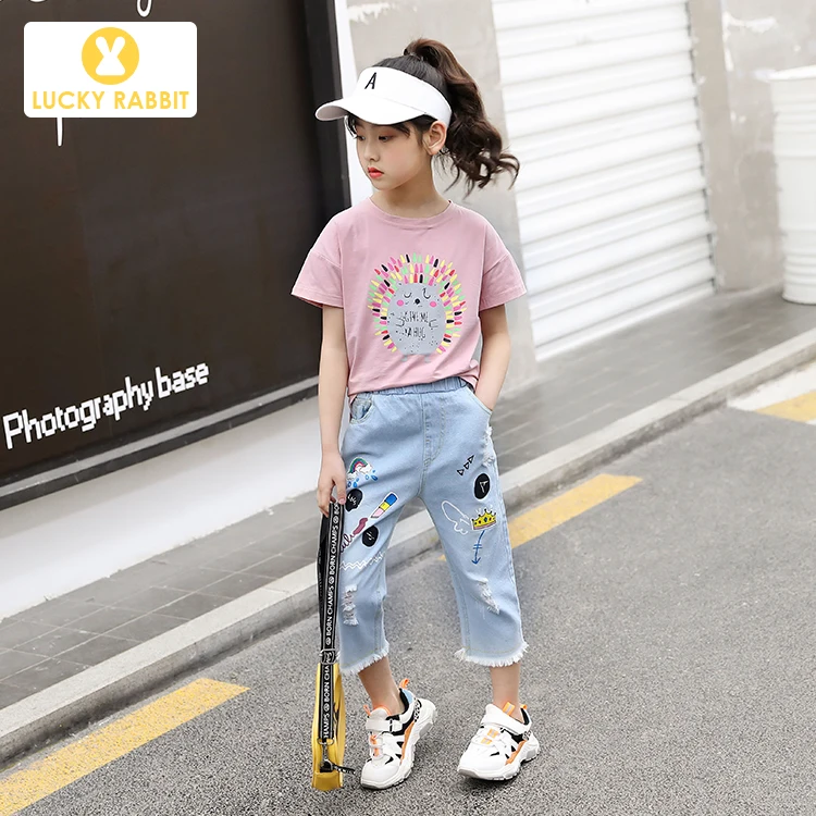 New Fashion 2Pcs Kids Summer Fashion Spring Girls Cute Kid Clothes Clothing Set Girls Summer Printed Cartoon Clothing Suit Set