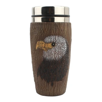 

400ml Retro Eagle Head Resin Beer Mug Stainless Steel Halloween Coffee Tea Cup Pub Bar Decor 425C