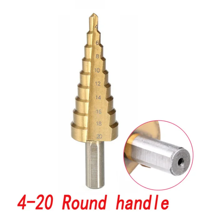 4-20 Round handle 4-12 4-20 4-32 мм ступенчатое сверло с титановым покрытием из быстрорежущей стали, конусное сверло - Цвет: 4-20 Round handle
