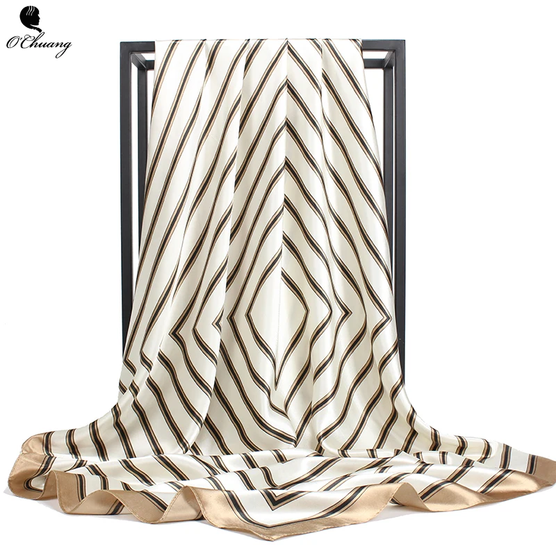 Шелковый атласный шарф роскошный брендовый модный платок Хиджаб большие