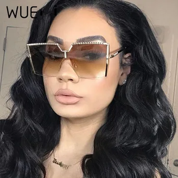 

Brand Designer New Luxury vintage Frameless Sunglasses Siamese Gradient Sun Glasses fashion Windproof Glasses UV400