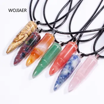 

WOJIAER Natural Agates Tiger s Eye Stone Bullet Pendant Pendulum Tangling Stone Energy Handmade Jewelry 50PCS/Lot ZBM031