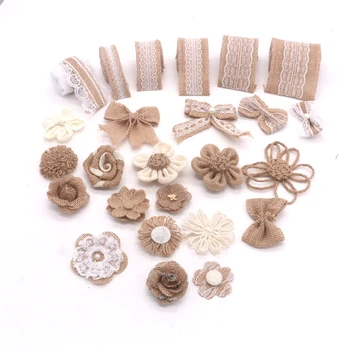 

5PCS handmade jute burlap burlap rose bow wedding decoration burlap DIY scrapbook handmade flower home Christmas decorations