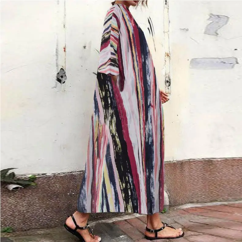 Женские платья, длинные, макси, с карманами, платья для женщин, vestidos, Повседневное платье, Пляжное, пэтчворк, цвет, свободное, Повседневное платье размера плюс - Цвет: style2