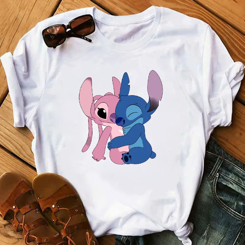 Женская модная футболка Lilo Stitch Harajuku милые футболки с милым мультяшным принтом женская Повседневная футболка милые повседневные топы - Цвет: WTQ2016-White