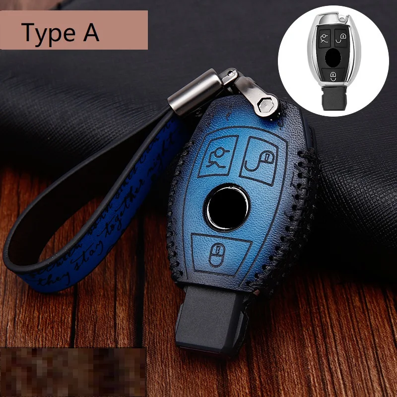 Type A blue Чехол для ключей в стиле ретро, брелок для ключей, брелок для Mercedes Benz AMG W203 W210 W211 W124 W202 W204 W205 W212 W176 CLS CLA - Название цвета: Type A blue