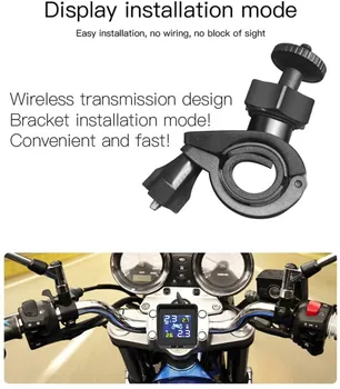 

USB Solar Charging Motorcycle TPMS Motor Tire Pressure Tyre Temperature Monitoring Alarm System with 2 External Sensors Car Tool