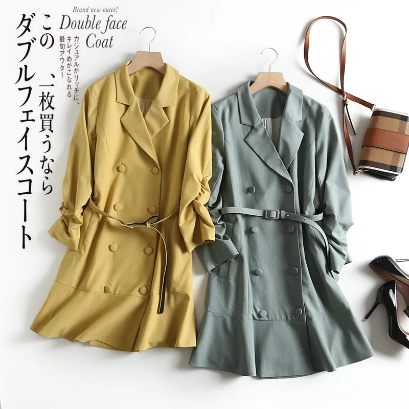 

One's Versatile Belt Waist Hugging College Style Fold-down Collar Double Breasted Dress Women's Entity