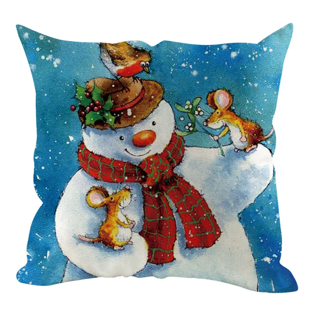 45cm x 45cm Winter Christmas Day Pillow Covers Polyester Snowman Printed Cushion Covers Home Sofa Throw Pillowcases Decoration