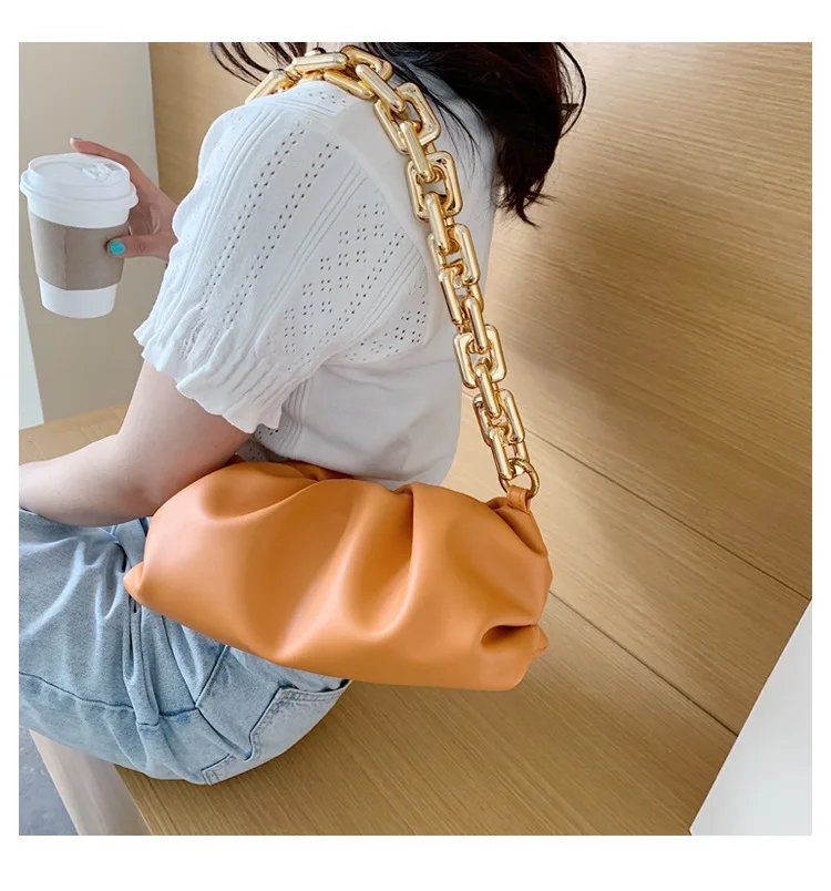 Women Luxury Designer Cloud Clutch Bag 2020 Hot New Trendy Fashion Ladies Thick Chain Shoulder Bag Soft PU Women Handbag Tote