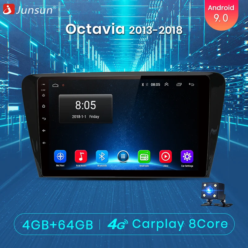 Junsun V1 pro 4G+ 64G CarPlay DSP Android 9,0 автомобильный Радио Мультимедиа стерео плеер gps для SKODA Octavia 2013-20162017 A7 2Din