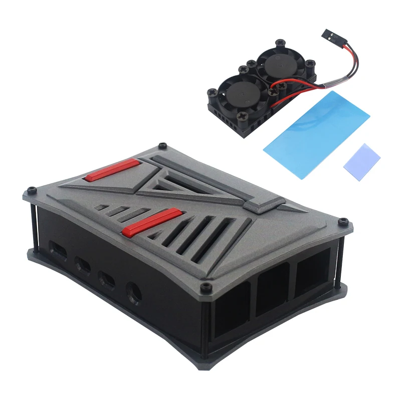 Raspberry Pi 4 ABS чехол пластиковая коробка серый серебристый защитный корпус с двойным охлаждающим вентилятором для Raspberry Pi 4 Модель B