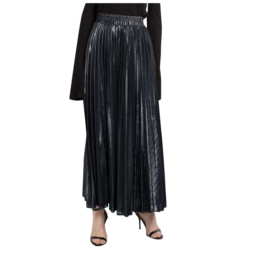 Женская одежда JAYCOSIN, весна, металлическая Серебряная Однотонная юбка с высокой талией, женская модная эластичная плиссированная длинная юбка, зимняя 1105