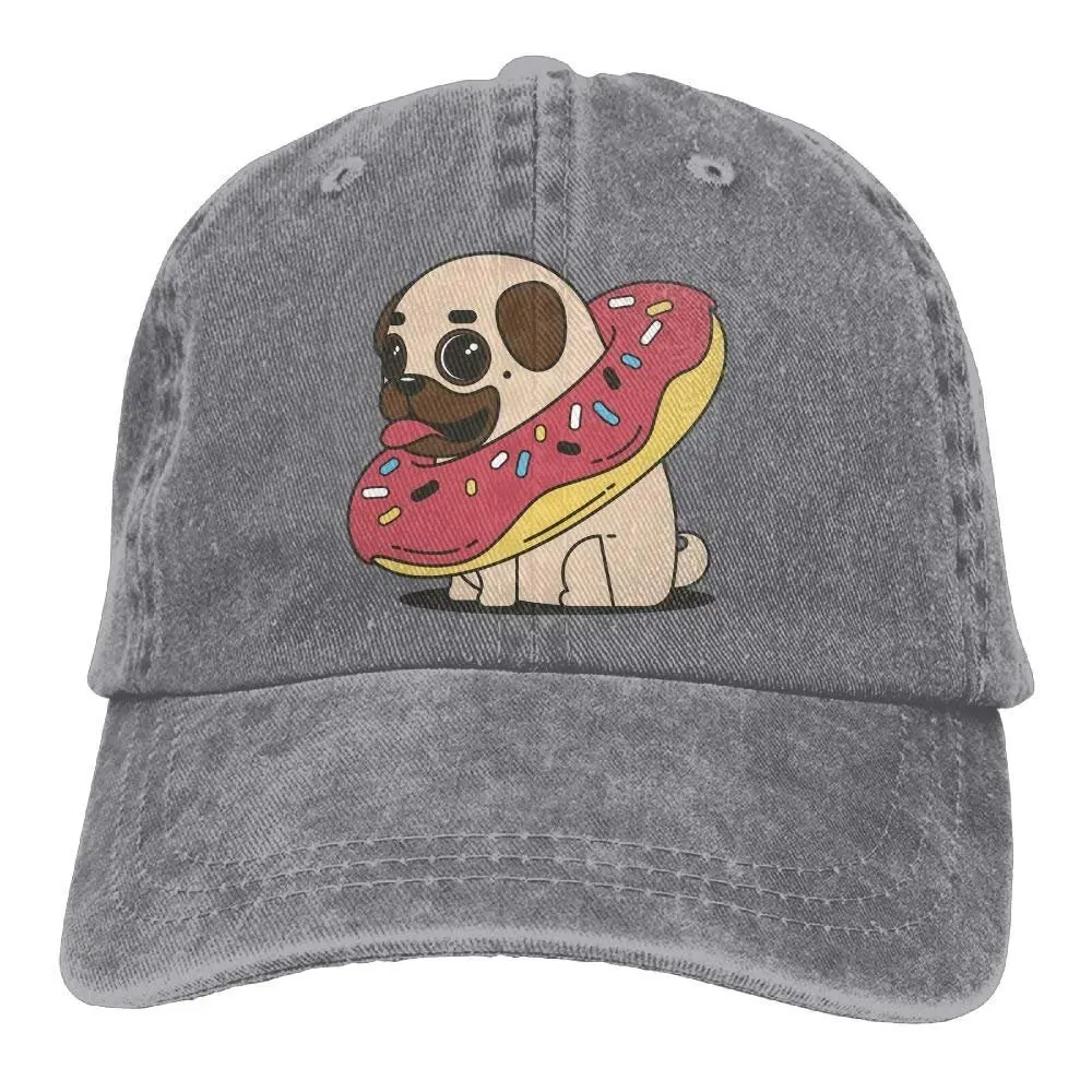 Мопс пончик Джинсовая Шляпа Регулируемая мужская стрейч бейсбольная шляпа