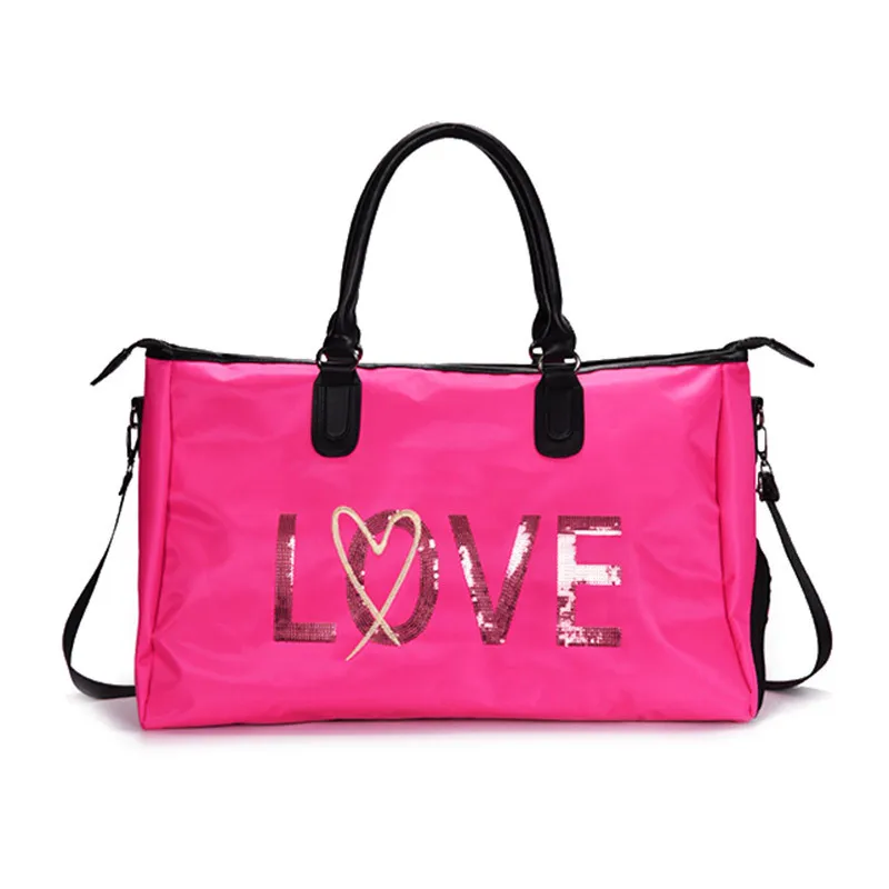 Водонепроницаемая нейлоновая спортивная сумка для спортзала, сумка для багажа, дамские дорожные сумки для обуви с блестками и буквенным принтом, женская сумка для фитнеса, спортивная сумка XA848WD - Цвет: Rose Red