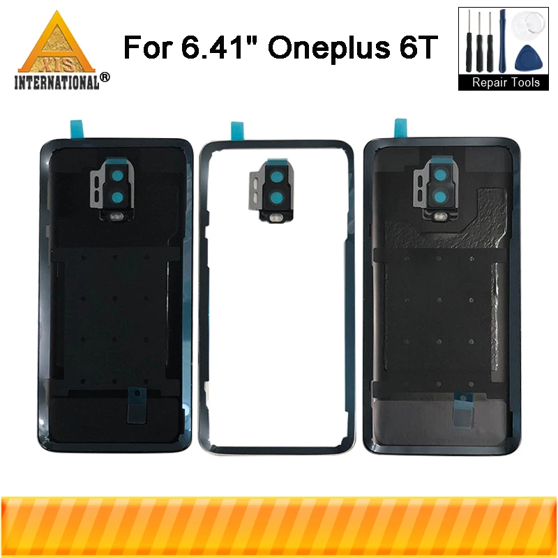 

Original Axisinternational For 6.41" Oneplus 6T One Plus 6T GLASS Back Battery Cover Case Housing+Camera Frame+Glass Lens Flash
