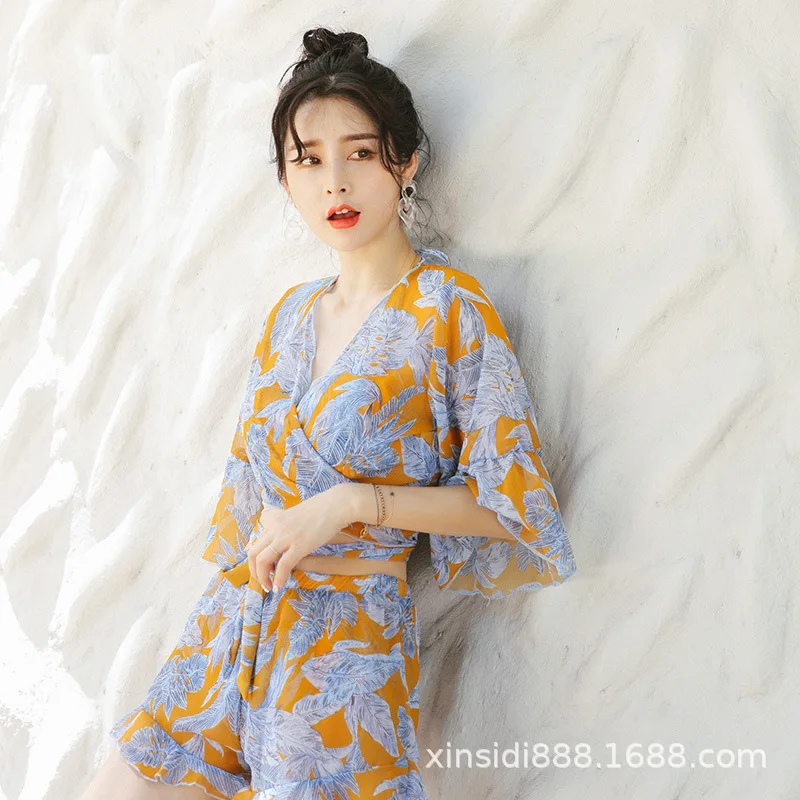 

2019 New Style Bathing Suit Women's Split Skirt-Four-piece Set Blouse Long Sleeve Sexy Conservative Belly Covering Bikini Hot Sp