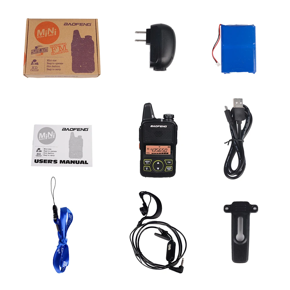 2 шт. мини рация Baofeng BF T1 LCD UHF 400 470MHz 1500mAh 20 каналов FM портативный двухсторонний