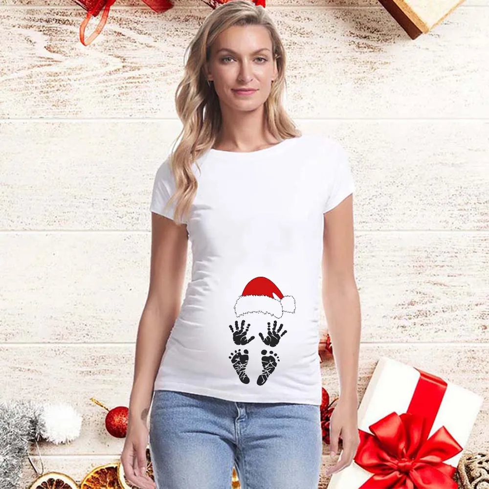 Merry Christmas Maternity T-shirts It's My First Christmas Best Gift Funny Print Pregnancy Anouncement Tops Tee Shirts