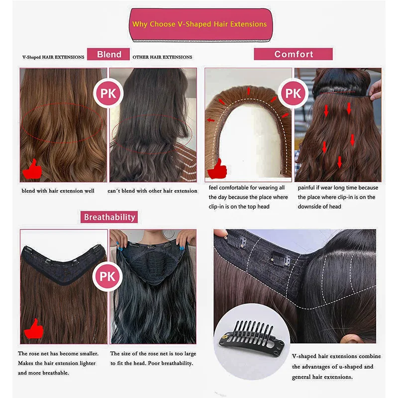 Lelinta v-shaped extensões de cabelo uma parte