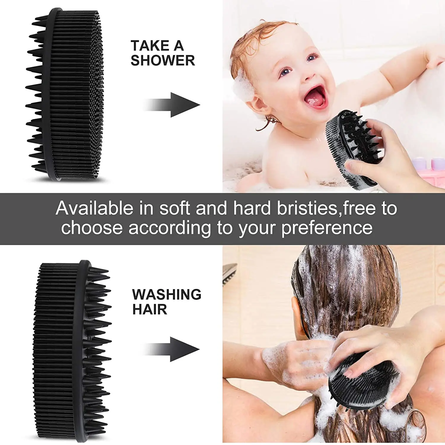 Exfoliating Silicone Body Brush,2 in 1 Bath and Shampoo