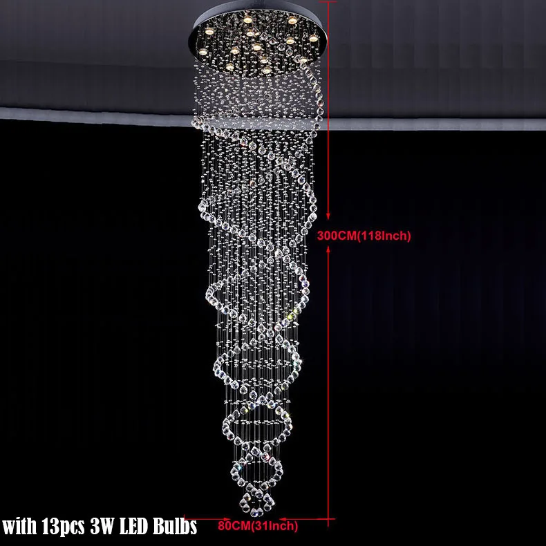 D80CM H300CM Современный минималистичный светодиодный светильник с кристаллами, длинная люстра, двухэтажная вилла, вращающаяся в гостиной, большая подвесная линейная лампа - Цвет абажура: D80CM H300CM