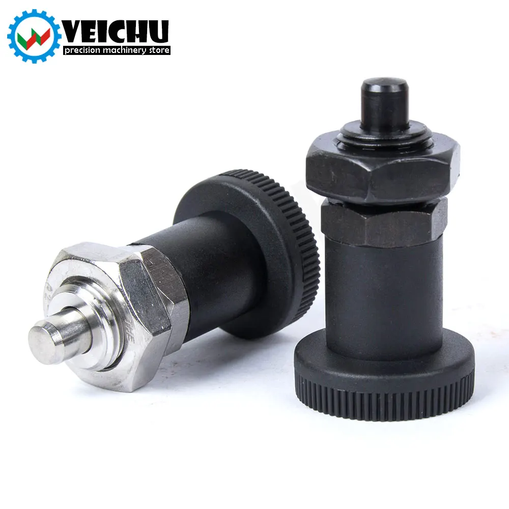VCN216 플라스틱 손잡이 인덱스 볼트 테이퍼 팁 잠금 핀 너트가있는 자동 잠금/리턴 형 인덱싱 플런저