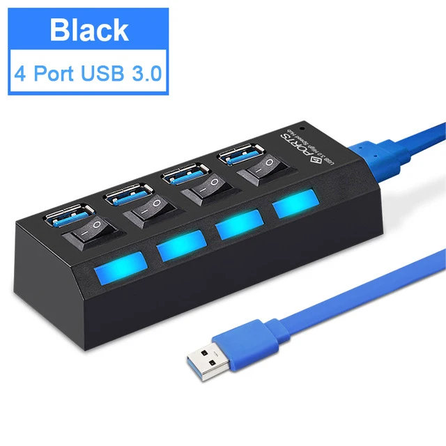 USB 3,0 концентратор 2,0 концентратор Мульти USB разветвитель 4/7 порт расширитель несколько USB 3,0 Hab с адаптером питания USB3.0 концентратор с переключателем для ПК - Цвет: 4 Port USB 3.0 Black