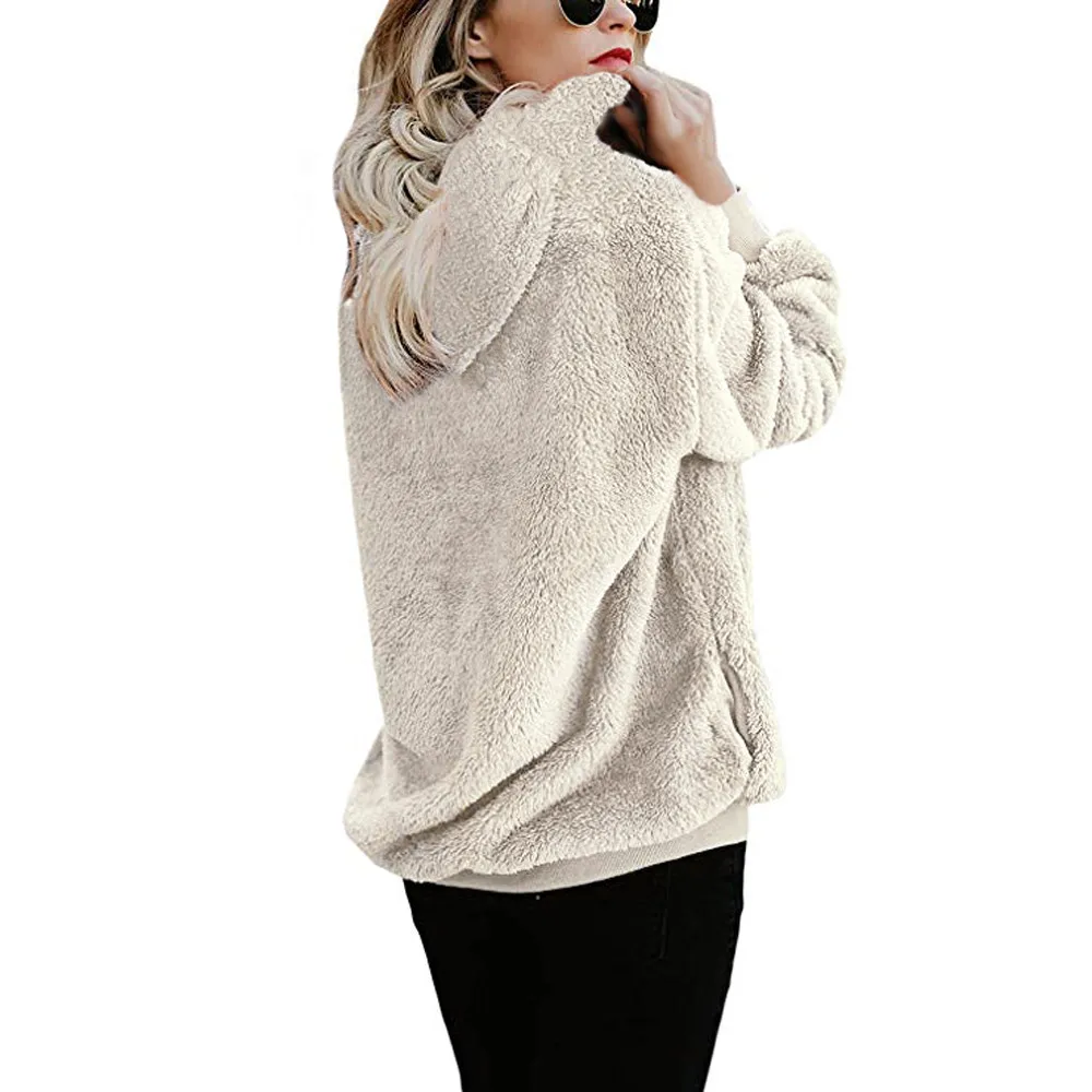 Women Hooded Sweatshirt Coat Winter Warm Wool Zipper Pockets Cotton Coat Outwear Autumn Winter Hoodies For Women Casual