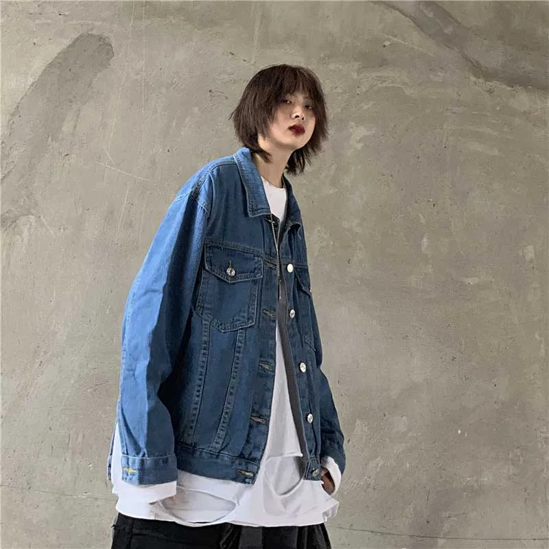 NiceMix джинсовая куртка женские свободные пальто с длинными рукавами Boyfriend Harajuku Весна Осень Новые джинсовые пальто женские высокого качества