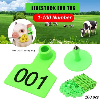 

Farm Animal Livestock Ear Tags Cattle Pig Sheep Head Earrings Signs Numbers 001-100 Farm Animal Identification Card