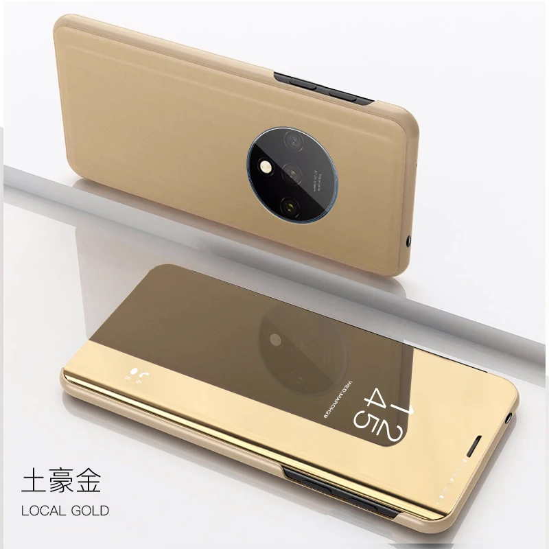 Для Oneplus 7T 7 Pro 6 6T 5T чехол Smart View прозрачная зеркальная откидная задняя крышка-подставка для Oneplus 7T Pro 7Pro чехол для телефона из искусственной кожи - Цвет: Gold