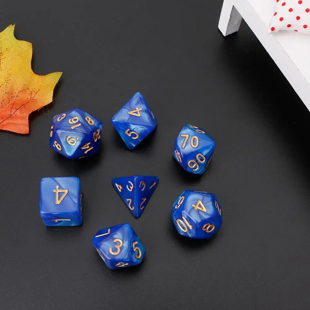 7 шт. многогранные игральные кости золотые цифры для Dragon Pathfinder D20 D12 2xD10 D8 D6