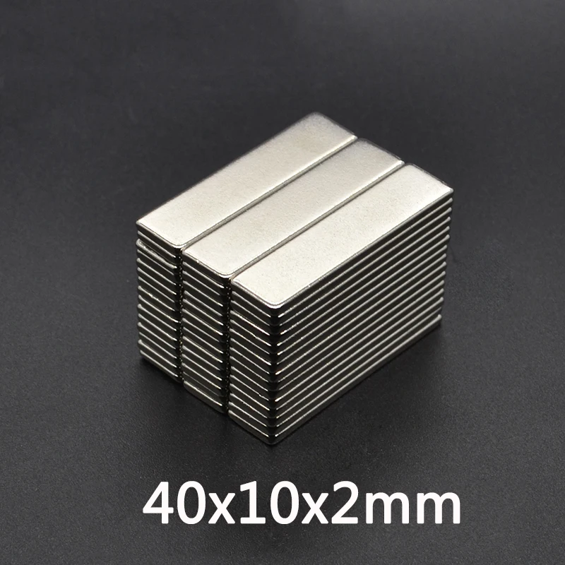 

5/10/20/50/100pcs 40x10x2 Super Strong Sheet Rare Earth Magnet Thickness 2mm Block Rectangular Neodymium Magnets N35 40x10x2mm